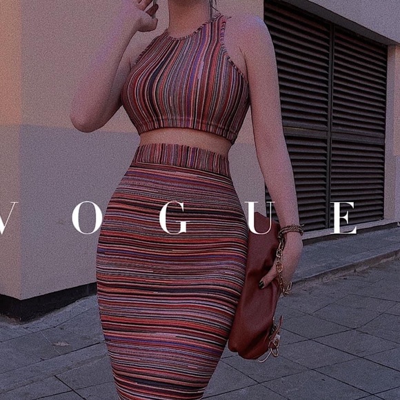 Striped cropped top tank and matching midi pencil skirt 2...